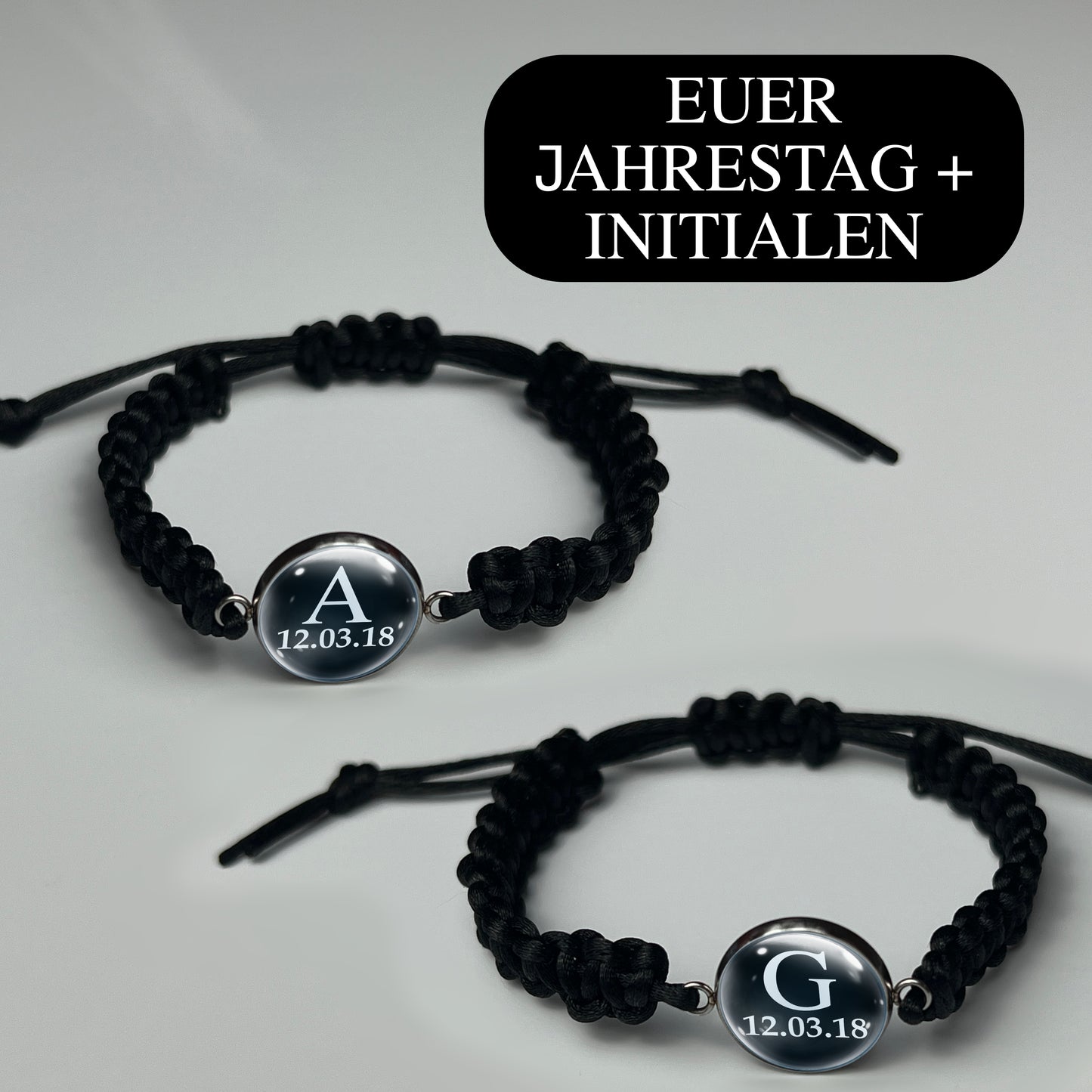 JAHRESTAG + INITIALEN - Hochwertige Makramee Armbänder SET